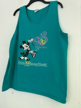 Vintage 80s 90s Walt Disney World Mickey Mouse  Green Tank Top T-Shirt Size XL